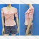 Wholesale Women's Casual V Neck Short Sleeve Drawstring Ruched Button Front Plain Tops Pink Clothing Wholesale Market Liuhua