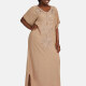 Women's African Embroidery Robe Short Sleeve Kaftan Curved Hem Plus Size Maxi Dress Khaki Clothing Wholesale Market -LIUHUA