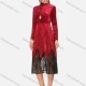 Wholesale Women's Elegant Mock Neck Long Sleeve Velvet Lace Hem Midi Dress Wine Clothing Wholesale Market Liuhua