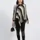 Women's Stripe Colorblock Asymmetrical Lace Hem Boat Neck Poncho Beige Clothing Wholesale Market -LIUHUA
