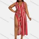 Wholesale Women's Trendy V Neck Sleeveless Striped Split Thigh Romper 27284# Red Clothing Wholesale Market Liuhua