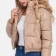 Women's Casual Zipper Plain Hooded Crop Leather Jacket Khaki Clothing Wholesale Market -LIUHUA