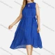 Wholesale Women's Linen Plain Sleeveless Keyhole Neck Midi Dress With Belt Blue Clothing Wholesale Market Liuhua