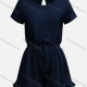 Women's Casual Crew Neck Short Sleeve Ruffle Trim Plain Romper Navy Clothing Wholesale Market Liuhua