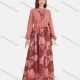Wholesale Women's Chiffon Floral Print Long Sleeve Mock Neck Maxi Dress Pale Violet Red Clothing Wholesale Market Liuhua