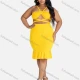 Wholesale Women's Sexy Clubwear Cutout Spaghetti Strap Sleeveless Ruffle Hem Bodycon Plain Dress Yellow Clothing Wholesale Market Liuhua