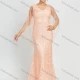 Wholesale Women's Glamorous Appliques V Neck Sleeveless Mesh Embroidery Rhinestone Maxi Mermaid Evening Dress Melon Clothing Wholesale Market Liuhua