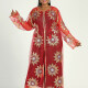 Women's Islamic Muslim Floral Sequin Self Tie Maxi Kimono Cover Up Dress Red Clothing Wholesale Market -LIUHUA