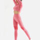Women's 2 Piece Workout Outfits Sports Long Sleeve Seamless Leggings Yoga Gym Activewear Set AB26# Pink Clothing Wholesale Market -LIUHUA