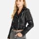 Women Faux Leather Jacket Moto Studded Rivet Trendy Crop Punk Belted Biker Jacket Black Clothing Wholesale Market -LIUHUA