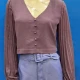 Wholesale Women's Casual Plain V Neck Puff Sleeve Button Decor Blouse Red Clothing Wholesale Market Liuhua