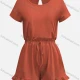 Women's Casual Crew Neck Short Sleeve Ruffle Trim Plain Romper Orange Clothing Wholesale Market Liuhua