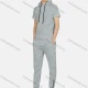 Wholesale Men's Casual Hooded Drawstring Short Sleeve Curved Hem Zipper Plain Hoodies & Pockets Ankle-Tie Pants 2-Piece Set 8763# 3# Clothing Wholesale Market Liuhua