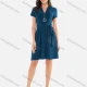 Wholesale Women's V Neck Wrap High Waist A-Line Short Dress With Belt Navy Clothing Wholesale Market Liuhua