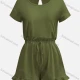 Women's Casual Crew Neck Short Sleeve Ruffle Trim Plain Romper Green Clothing Wholesale Market Liuhua