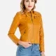 Women's Stand Collar Rivets Pockets Zipper Crop Faux Leather Jacket Orange Clothing Wholesale Market -LIUHUA