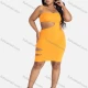 Wholesale Women's Sexy Clubwear Sleeveless Cutout Bodycon Plain Dress Orange Clothing Wholesale Market Liuhua