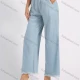 Wholesale Women's High Waist O-Ring Metal Decor Patch Pocket Distressed Frayed Raw Hem Casual Wide-leg Jeans Light Blue Clothing Wholesale Market Liuhua