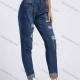 Wholesale Women's Fashion Ripped Distressed Pocket High Waist Slim Fit Jeans Dark Blue Clothing Wholesale Market Liuhua