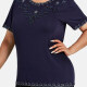 Women's Elegant Round Neck Floral Embroidery Short Sleeve T-Shirt Navy Clothing Wholesale Market -LIUHUA
