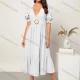 Wholesale Women's Elegant Deep V Neck Puff Sleeve Ruffle Hem Midi Dress With Belt AY121# A31# Clothing Wholesale Market Liuhua