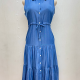 Women's Casual Shirt Collar Sleeveless Button Down Drawstring Layered Midi Shirt Dress Blue Clothing Wholesale Market -LIUHUA