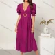 Wholesale Women's Elegant Deep V Neck Puff Sleeve Ruffle Hem Midi Dress With Belt AY121# A59# Clothing Wholesale Market Liuhua
