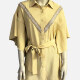 Women's Vintage Drop Shoulder Collared Embroidery Trim Shirt Dress Yellow Clothing Wholesale Market -LIUHUA