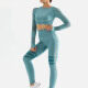 Women's 2 Piece Workout Outfits Sports Long Sleeve Seamless Leggings Yoga Gym Activewear Set AB26# Green Clothing Wholesale Market -LIUHUA