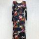  Women's Elegant Slim Floral Print Rhinestone Maxi Dress Black Clothing Wholesale Market -LIUHUA