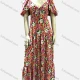 Wholesale Women's Casual Chiffon V Neck Puff Sleeve Ditsy Floral Ruched Maxi Dress Pink Clothing Wholesale Market Liuhua