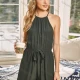 Wholesale Women's Casual Halter Strap Drawstring Jumpsuit Waisted Open Back Romper 3085L# Army Green Clothing Wholesale Market Liuhua