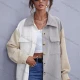 Wholesale Women's Loose Fit Drop Shoulder Colorblock OverShirt Button Down Corduroy Jacket A21186G# Gray Clothing Wholesale Market Liuhua