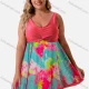 Wholesale Women's Plus Size One Piece Swimwear Tummy Control Swimsuit Floral Splicing Bathing Suit Red Clothing Wholesale Market Liuhua