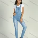 Wholesale Women's Casual Adjustable Strap Distressed Ripped Skinny Denim Overall Light Blue Clothing Wholesale Market Liuhua
