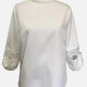Woman's Casual Mock Neck Long Sleeve Eyelet Embroidered Splicing Plain Tunic Top White Clothing Wholesale Market -LIUHUA