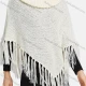 Wholesale Women's Casual Round Neck Knitted Hollow Out Fringe Trim Bandana Hem Poncho Beige Clothing Wholesale Market Liuhua