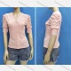 Wholesale Women's Casual V Neck Puff Sleeve Button Front Plain Tops Light Pink Clothing Wholesale Market Liuhua
