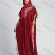 Wholesale Women's Embroidery Batwing Sleeve Fringe Trim Maxi Kaftan With Scarf Dark Red Clothing Wholesale Market Liuhua