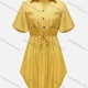 Wholesale Women's V Neck Short Sleeve Dual Pockets Button Front Curved Hem Drawstring Short Shirt Dress Y Clothing Wholesale Market Liuhua