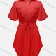 Wholesale Women's V Neck Short Sleeve Dual Pockets Button Front Curved Hem Drawstring Short Shirt Dress R Clothing Wholesale Market Liuhua