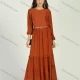 Wholesale Women's Chiffon Crew Neck Plain Ruched Ruffle Trim Layered Hem Maxi Dress With Belt Copper Clothing Wholesale Market Liuhua
