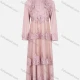 Wholesale Women's Stand Collar Long Sleeve Zipper Layered Floral Embroidered Pearl Appliques Rhinestone Maxi Dress Light Pink Clothing Wholesale Market Liuhua