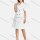 Wholesale Woman's Business Lapel Neck Short Sleeve Double Breasted Plain Dress White Clothing Wholesale Market Liuhua
