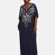 Women's African Embroidery Robe Short Sleeve Kaftan Curved Hem Plus Size Maxi Dress Royal Blue Clothing Wholesale Market -LIUHUA