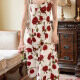 Women's Casual Elegant Spaghetti Straps Rose Print Midi Cami Dress Beige Clothing Wholesale Market -LIUHUA