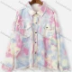 Wholesale Women's Fashion Tie Dye Double Flap Pockets Frayed Raw Hem Denim Overshirt Jacket Multi-color Clothing Wholesale Market Liuhua