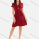 Wholesale Women's V Neck Wrap High Waist A-Line Short Dress With Belt Wine Clothing Wholesale Market Liuhua