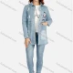 Wholesale Women's Casual Long Sleeve Ripped Button Rhinestone Label Back Split Mid Length Denim Overshirt Jacket Light Blue Clothing Wholesale Market Liuhua