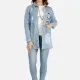 Women's Casual Long Sleeve Button Label Back Split Mid Length Denim Overshirt Jacket Light Blue Clothing Wholesale Market -LIUHUA